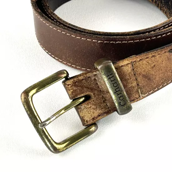 Carhartt Men's Leather 46 Vintage Brown Belt Brass Buckle Western Casual Worn