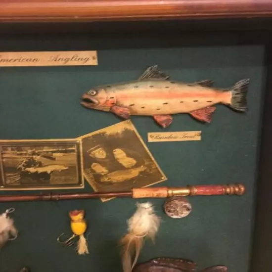 Vintage American Angling Fishing Shadow Box,home Cabin Or Den Decor