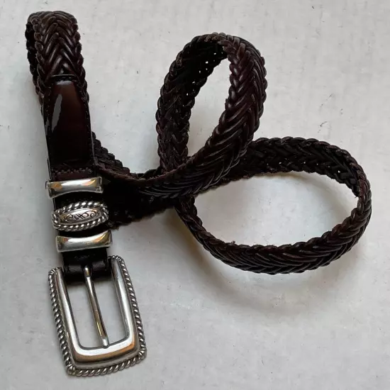 Brighton Belt Womens 28 Braided Woven Brown Boho Western Silver Tone Buckle