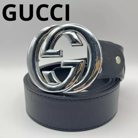 Gucci Belt Interlocking Silver Black GG Leather