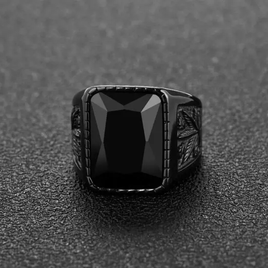 Stainless Steel Men's Ring Gemstone Hip Hop Style Black Jewelry Gift