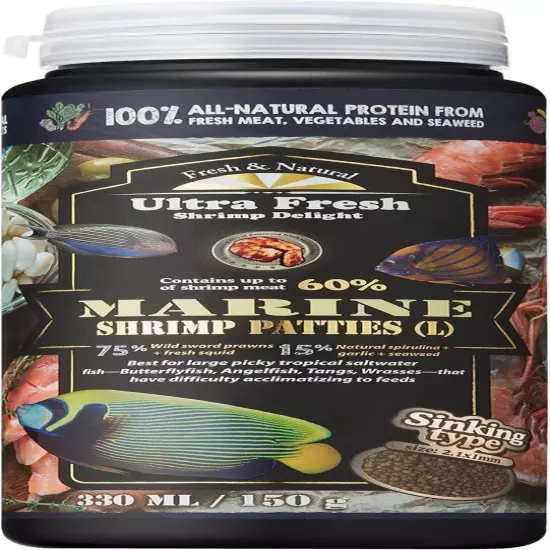 Ultra Fresh Marine Fish Food, 75% Sword Prawns + Squids, Natural Protein, Color 