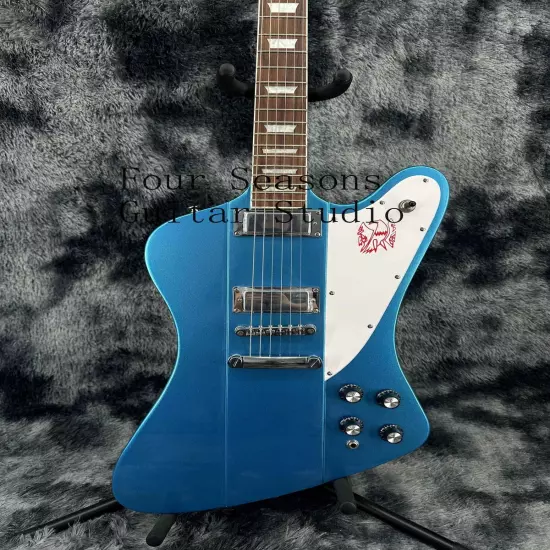 Custom Blue Firebird Solid Electric Guitar Chrome Hardware Rosewood Fretboard