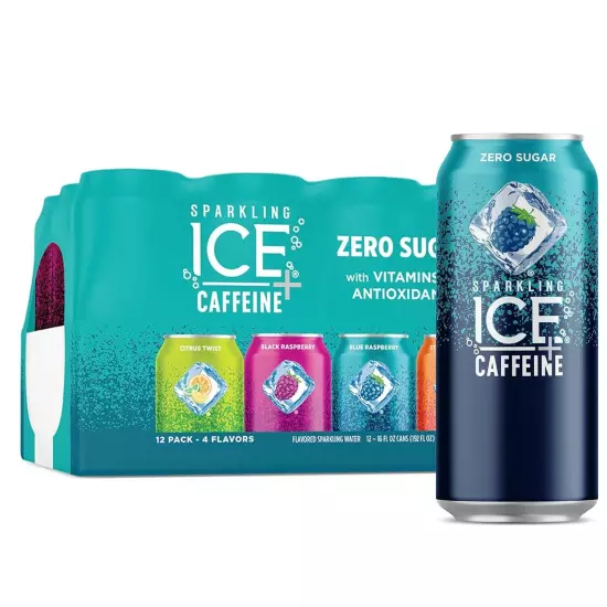 Sparkling Ice +Caffeine Variety Pack, Flavored Sparkling Water, Zero Sugar, wit