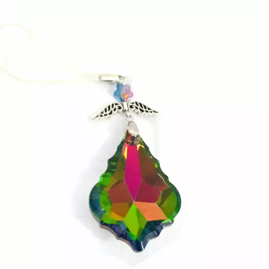 Tibetan Silver Pendant With Wing & Faceted Rainbow Crystal Jewel CellPhone Charm