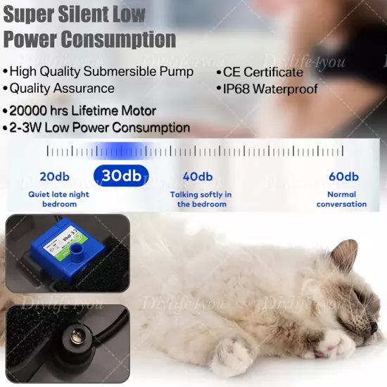 LED Electric Pet Cat Dog Automatic Water Fountain Pet Drinking Dispenser Bowl 2L