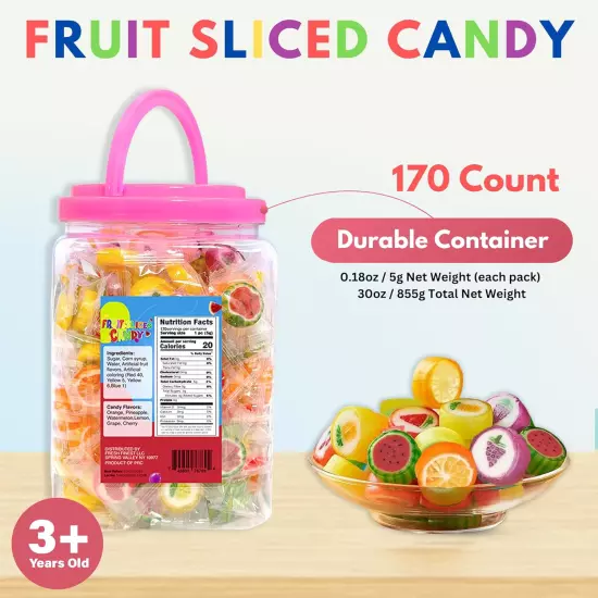 Bulk Fruit Slices Hard Candy 170 Wrapped Pieces 855g Assorted Flavors