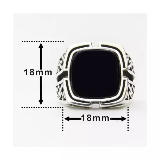 Solid 925 Sterling Silver Black Onyx Stone Turkish Handmade Luxury Men's Ring