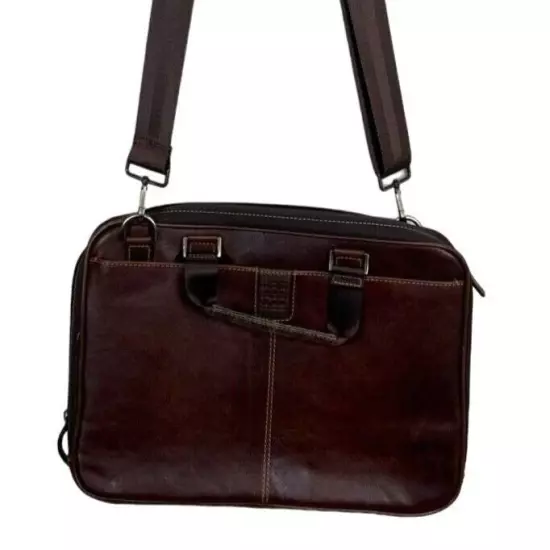 Boconi Nashville Leather Laptop Briefcase Garth Slim Zipster Bag Messenger Brown