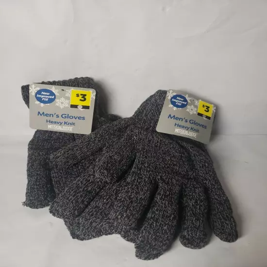 Mens Knit Gloves Grey Heavy Duty Mission Ridge