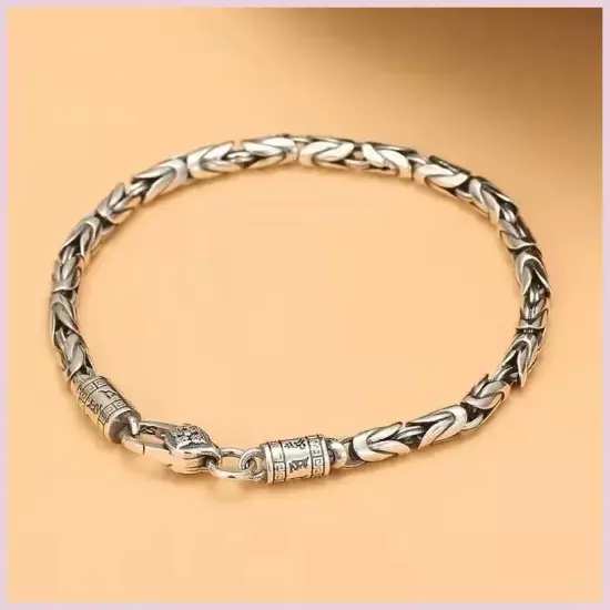 New Retro Silver 5mm Men's Safe Braided Bracelet Trendy Hip-hop Niche for Boyfr