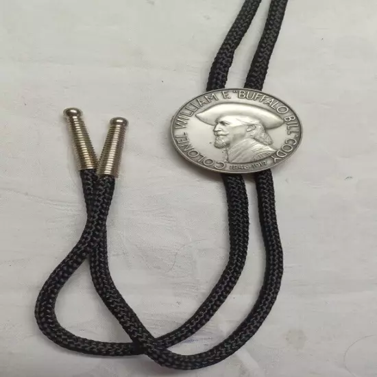 Vintage 1846-1917 Colonel William Buffalo Dollar Bolo Tie Black Ridged Tip