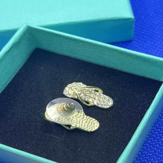 Dainty Gold Tone Rhinestones Sandle Mini Stud Earrings w/ Gift Box