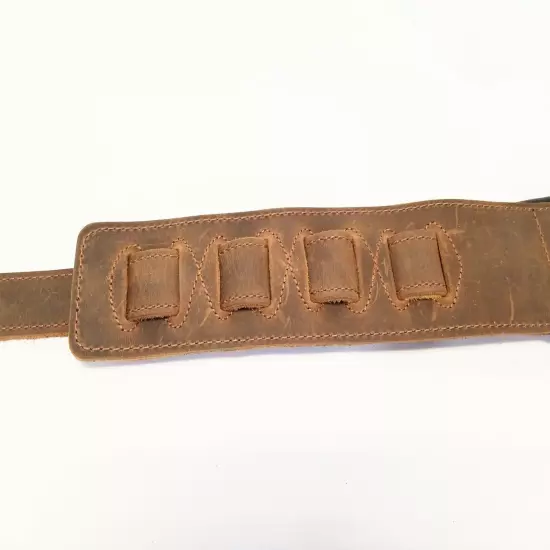 Padded Genuine Leather Guitar or Bass Strap 3.25" Wide Lightly Distressed Brown