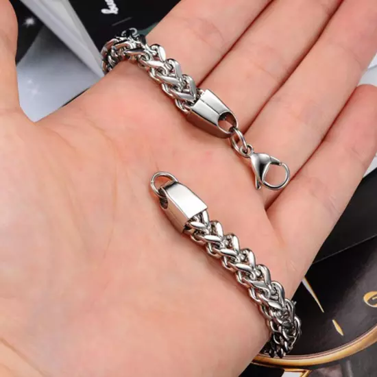 Mens Silver Steel Bracelet Heavy Wristband Bangle Chains Jewelry D0Z1 G3A1 ~