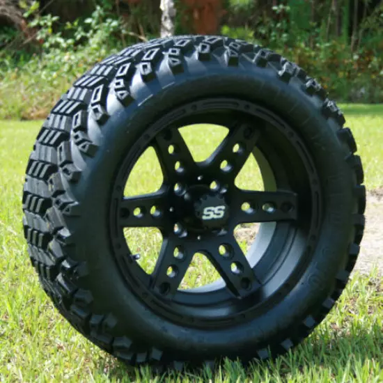 Golf Cart 14" Dominator Matte Black Wheels & 23" All Terrain Tires - Set of 4