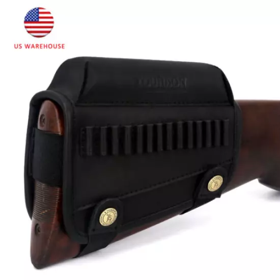 TOURBON Black Leather Cheek Rest Rifle .22 Ammo Holder Buttstock Cover Right US