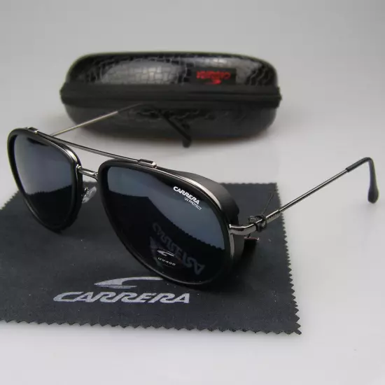 New Arrived Men Women Retro Sunglasses Windproof Matte Frame Carrera Glasses+Box