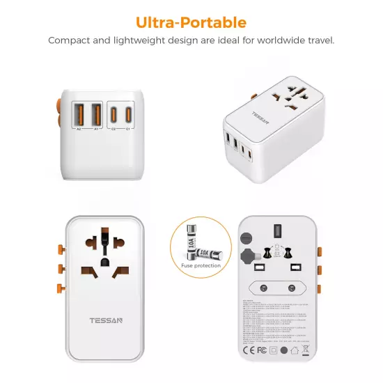 100W Universal Travel Adapter with USB and Type-C Fast Charging Power Adapter