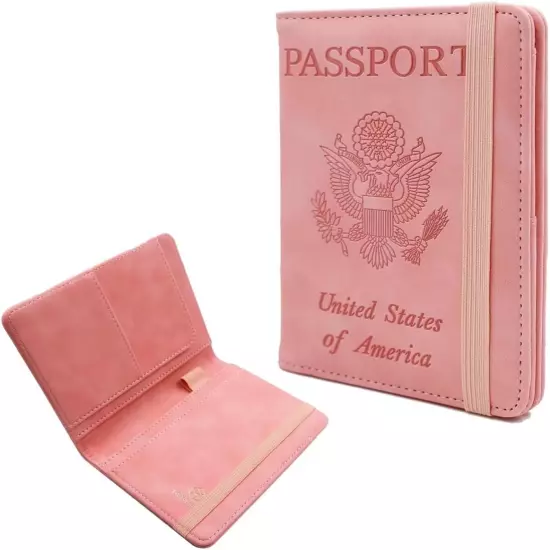 Premium Leather Passport Holder Covers Case Waterproof Rfid Blocking Wallet Pink