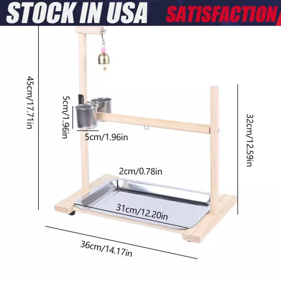 Parrot Bird Perch Table Top Stand Metal Wood 2 Cups Play Training Perch Rack Kit