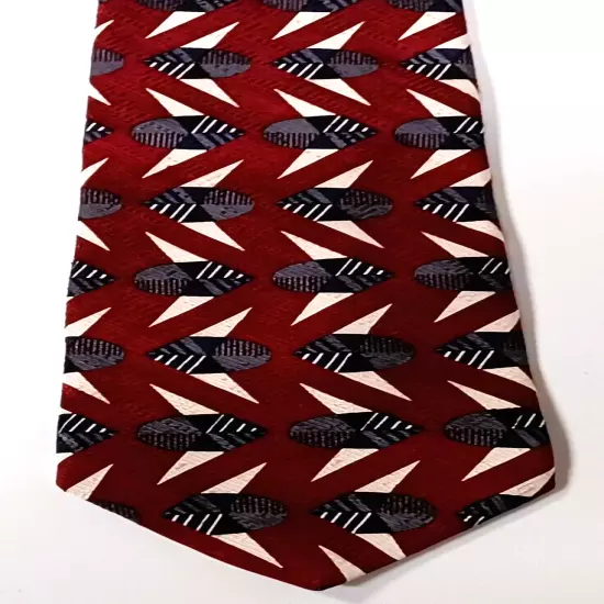 Aldo Ponti Silk Necktie Red Zigzag Lines Woven Tie Width 3 1/2" Length 57"