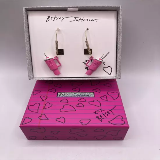 BETSEY JOHNSON HOT PINK STANLEY CUP DANGLE EARRINGS NIB