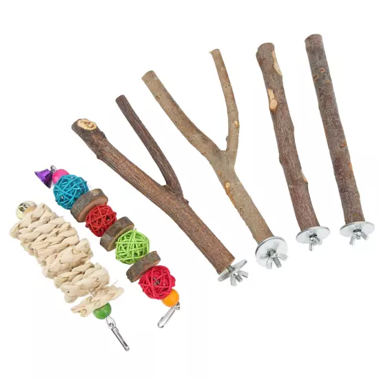 Bird Perch Stand Set Wood Parrots Stand Branches Set with Vine Ball Accessories