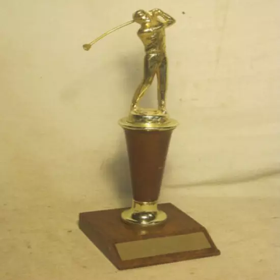 vintage golf trohpy metal golfer wood base plastic club award golfing figure