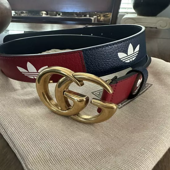 Men’s Gucci x Adidas Navy/Red GG Marmont belt 95 cm made in Italy Ltd Edition