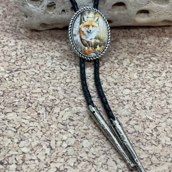 Rustic Fox Western Leather Bolo Tie Lariat Necklace Wedding Gift Dad Son Husband