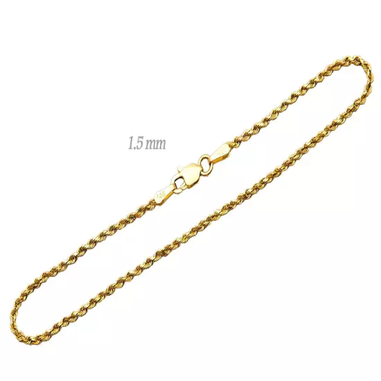 14k Solid Yellow Gold Rope Chain Necklace Bracelet 1mm-10mm Men Women Sz 7"-30"