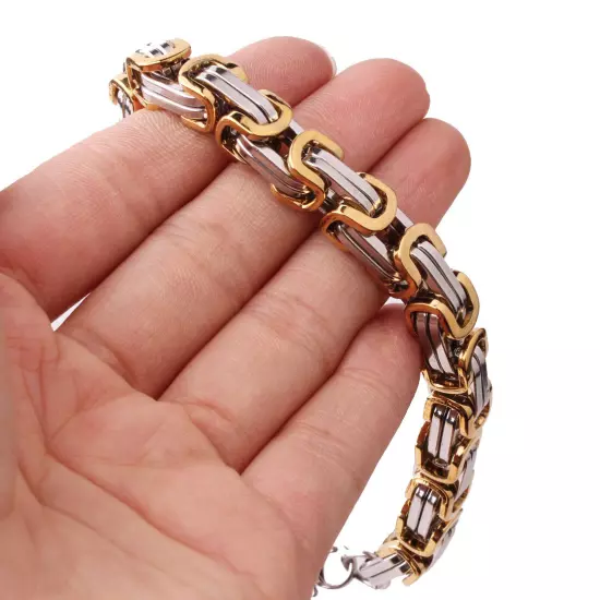 4/6/8mm Mens Womens Silver Gold Black Stainless Steel Byzantine Chain Bracelet