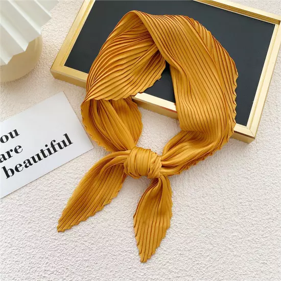 Women's Square Silk Pleated Head Hair Neck Scarf Satin Neckerchief Scarf