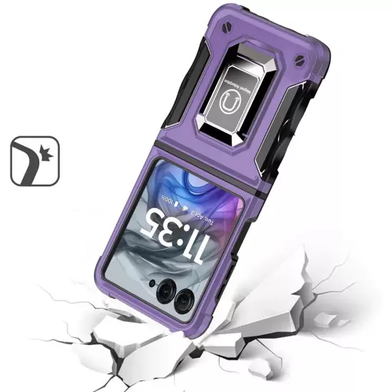 For Motorola Razr 2024 Phone Case Defender Metal Ring Magnetic Kickstand Cover