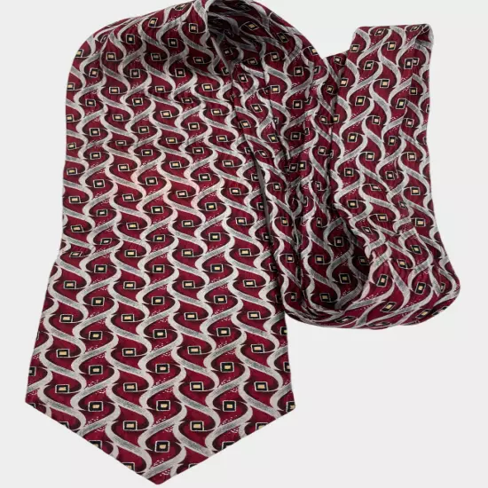 Joseph & Feiss Red Silver Geometric Necktie Silk Tie Men's 4" x 60"