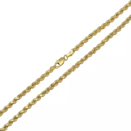 Real 10K Yellow Gold 2mm-7mm D/Cut Rope Chain Pendant Necklace 7"- 30" Hollow