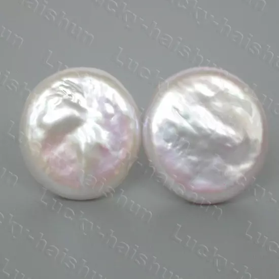 AAAA luster post natural 17mm fastener coin white pearls Earrings 14K Stud c1163