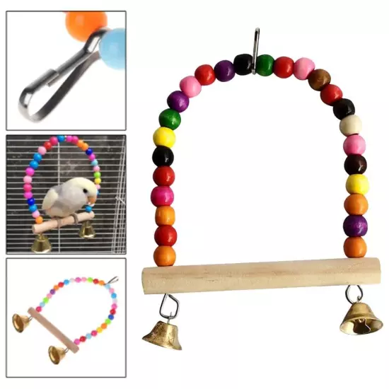 Natural Perch Parrot Swing Toy with Colorful Beads Encourage Bird's Playfulness