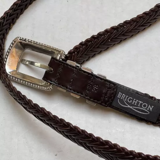 Brighton Belt Womens 28 Braided Woven Brown Boho Western Silver Tone Buckle