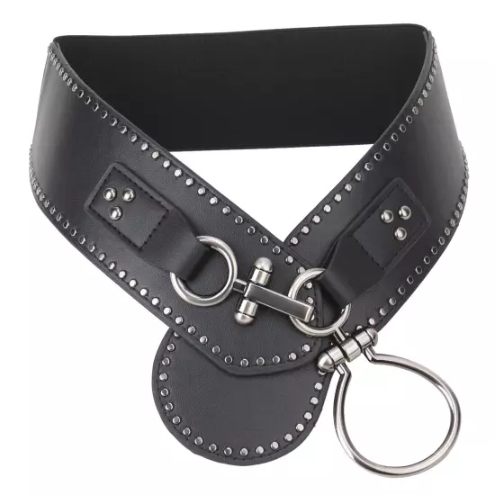 S-2XL Punk Goth Studded Round Buckle Dress Belts Women Wide Elastic Cinch Belt