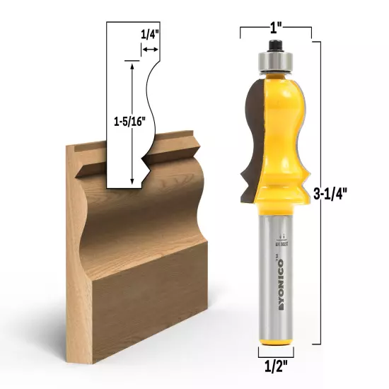 Elaborate 2 Bit Crown Cap Molding Router Bit Set - 1/2" Shank - Yonico 16214