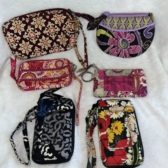 Lot Of 6 Vera Bradley Wristlets, ID Holders, Coin Purses Preowned