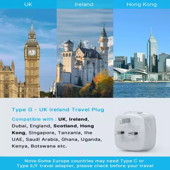 [2-Pack] UK Ireland Travel Plug Adapter, International Power Adaptor with 2 USB