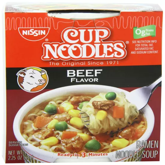 Cup Noodles Beef Flavor Soup 2.25 oz (Pack of 12)