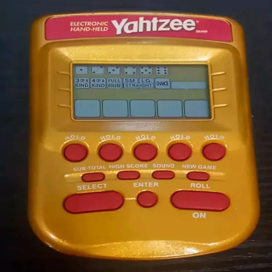 Yahtzee Pocket Electronic Handheld Game - Gold Hasbro *Vintage* Tested Working