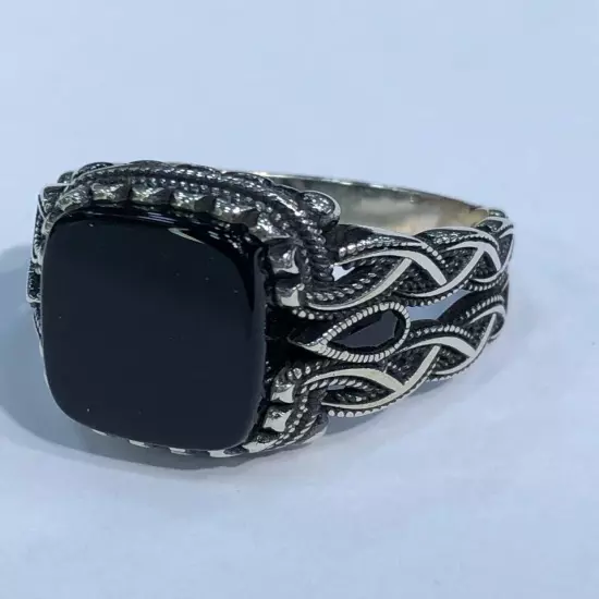 Men Silver 925 Natural Onyx Gemstone Ring,Royal,Luxury خاتم فضة اونكس طبيعي