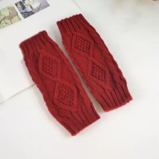 Knitted Long Fingerless Gloves Arm Sleeves Rhombus Crochet Half Finger Gloves