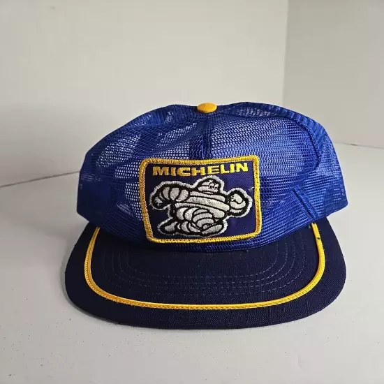 Great Condition! Michelin Man Tires Hat Cap With Patch Blue Snapback All Mesh 