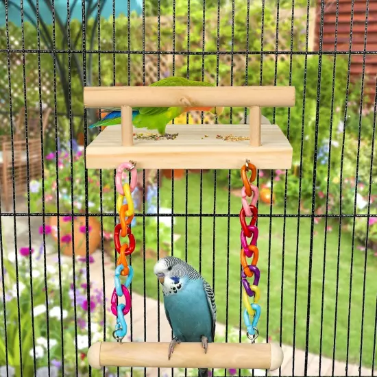 Bird Perches Cage Toys Parrot Wooden Platform Play Gyms Platform+Swing 